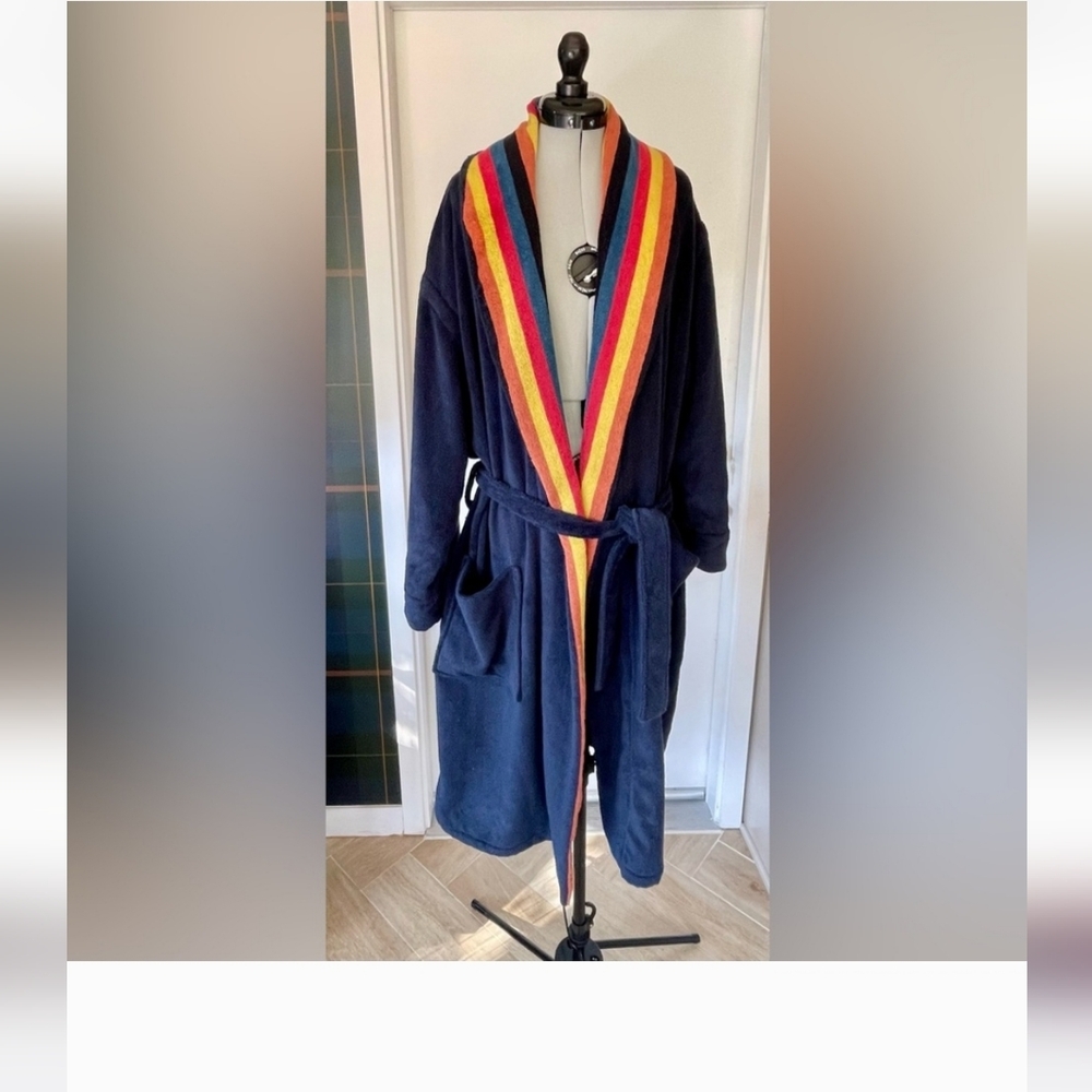 Paul Smith Navy Robe with Multicolor Collar - Picture 4 of 8